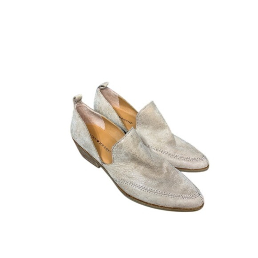 Lucky Brand Women's Beige Leather Pointed Toe D'Orsay Ankle Booties Shoes Size 7